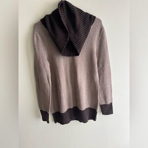 Jeanne Pierre Brown Hooded Sweater with Ribbed Trim